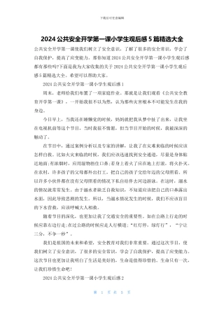 2024公共安全开学第一课小学生观后感5篇精选大全