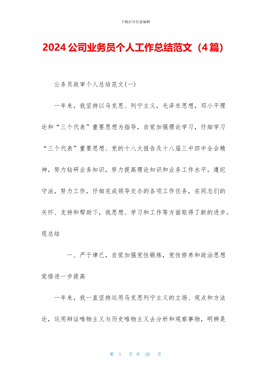 2024公司业务员个人工作总结范文_第1页