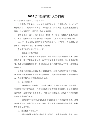 2024公司出纳年度个人工作总结