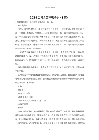 2024公司文员辞职报告