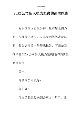2024公司新人极为坚决的辞职报告