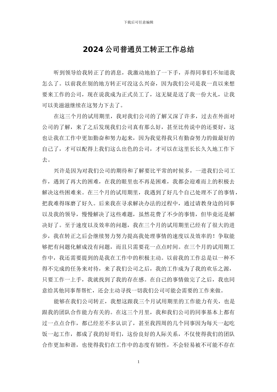 2024公司普通员工转正工作总结_第1页