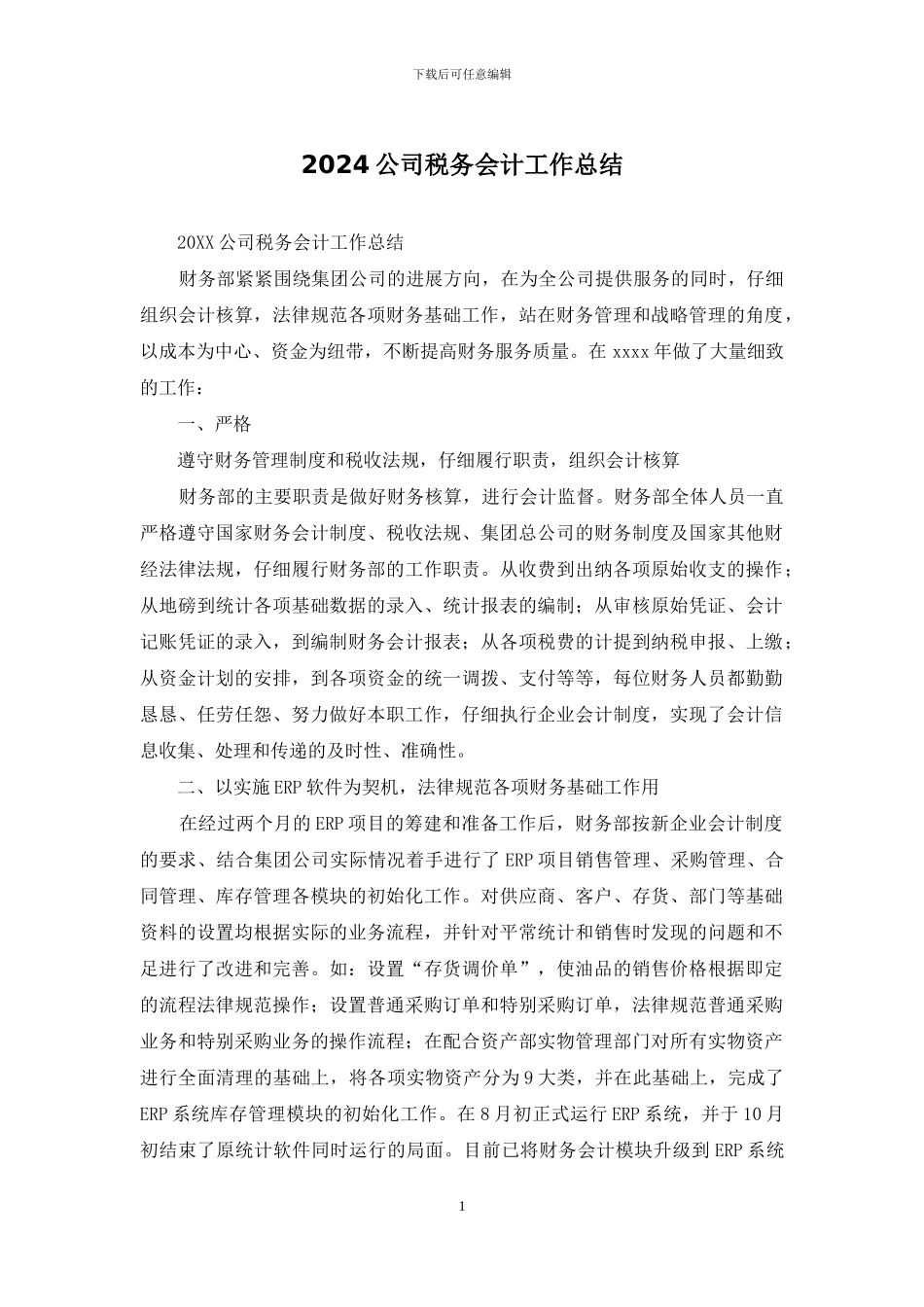 2024公司税务会计工作总结_第1页