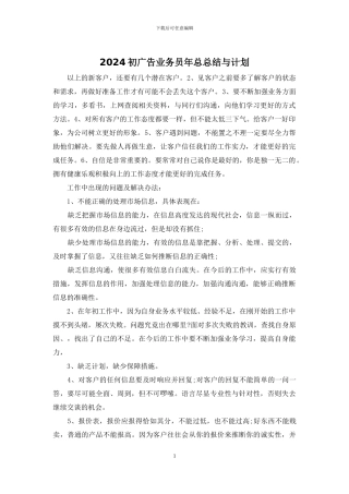 2024初广告业务员年总总结与计划