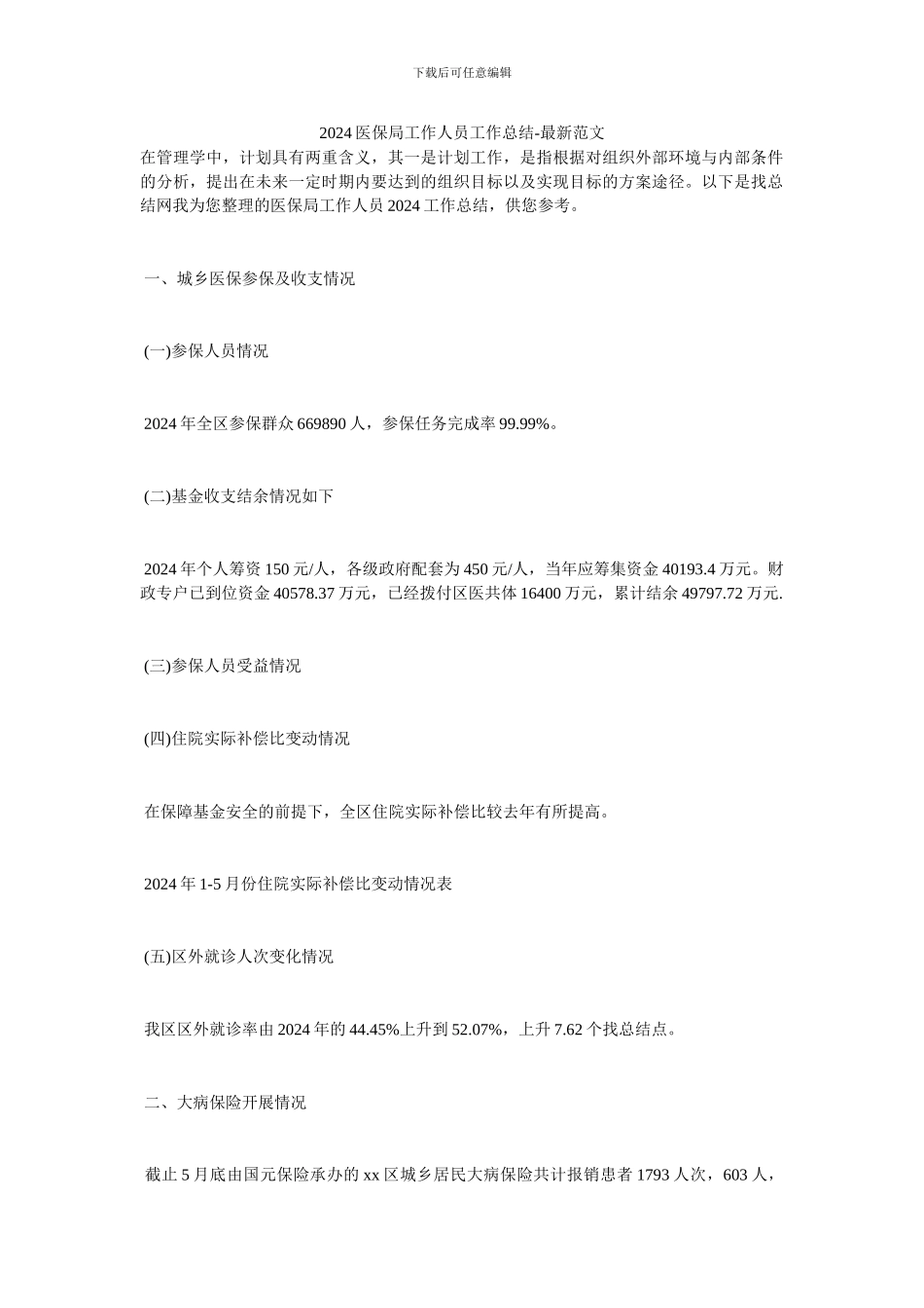 2024医保局工作人员工作总结_第1页