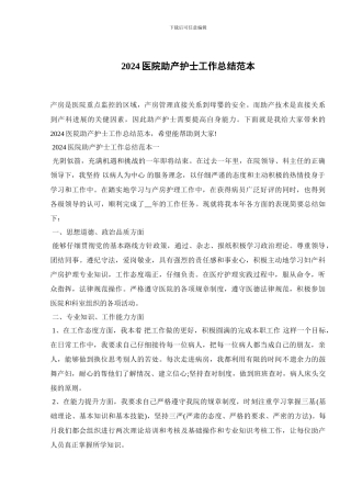2024医院助产护士工作总结范本