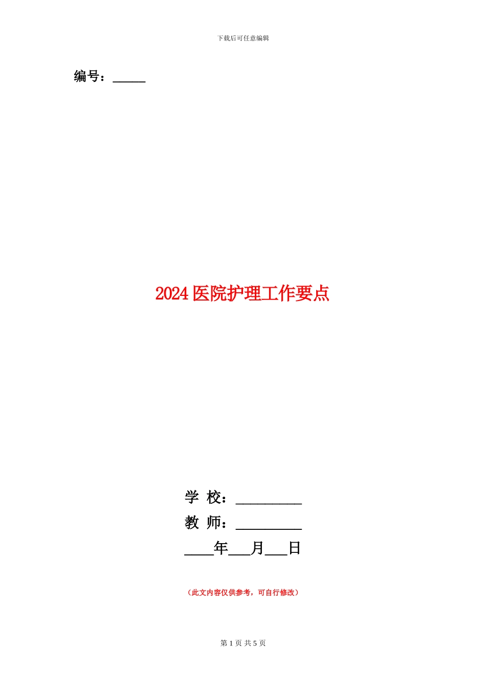 2024医院护理工作要点_第1页