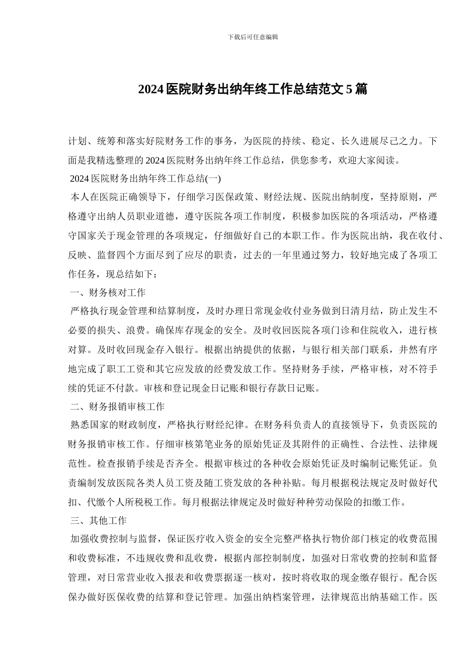2024医院财务出纳年终工作总结范文5篇_第1页