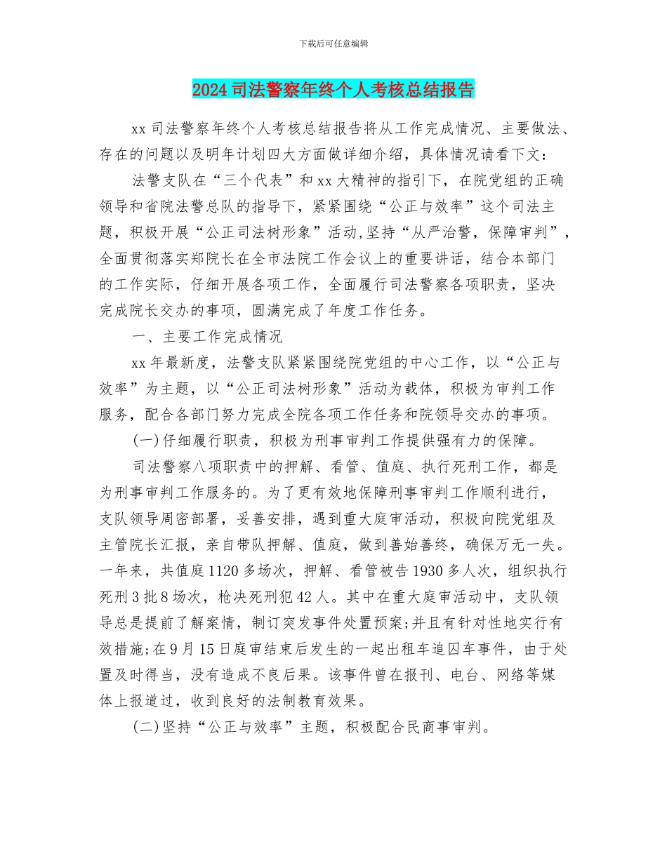 2024司法警察年终个人考核总结报告_第1页