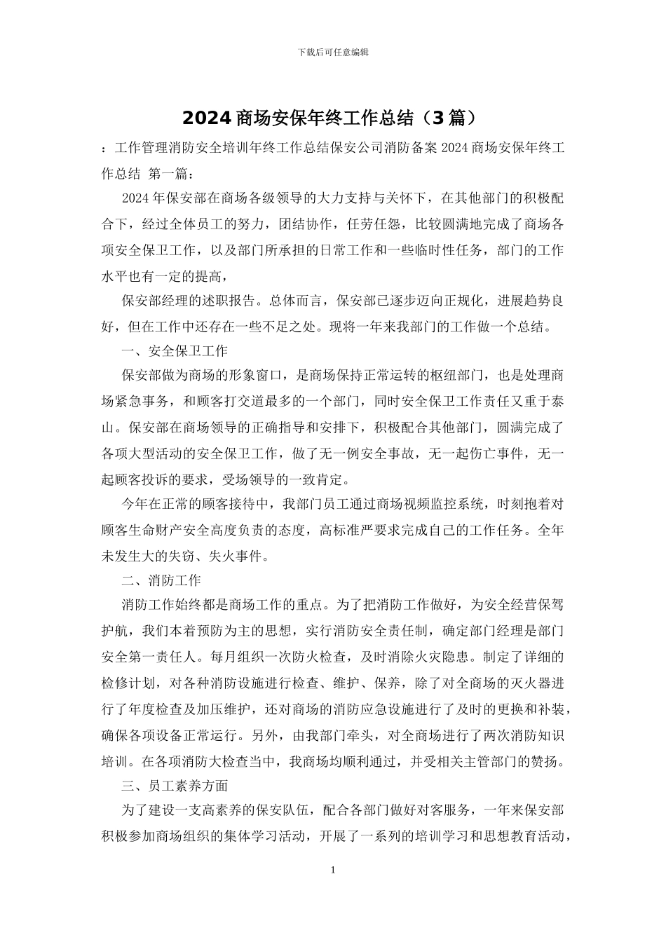 2024商场安保年终工作总结_第1页