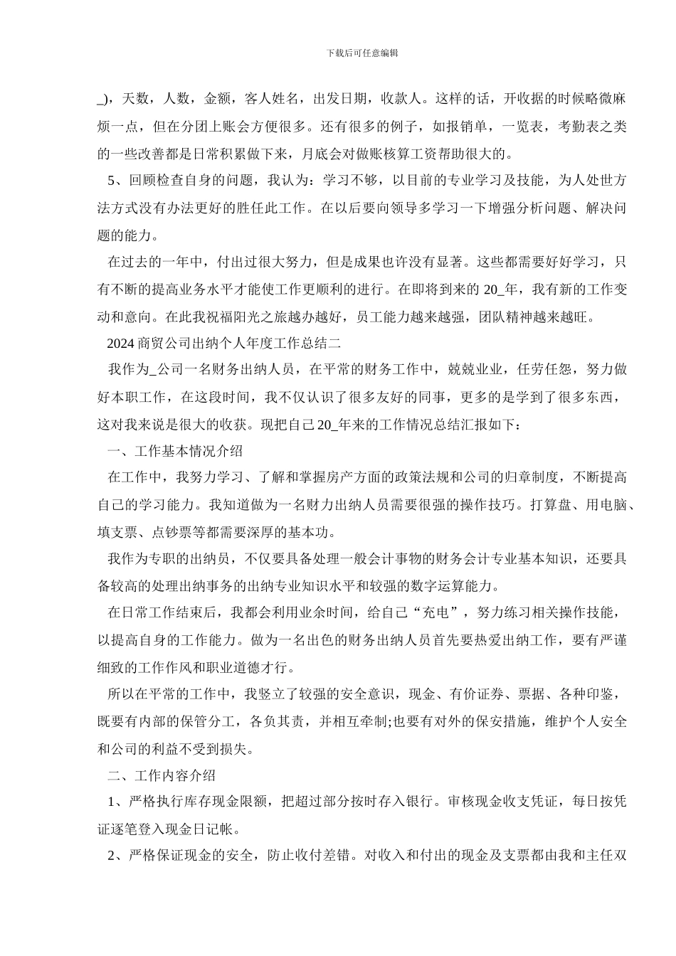 2024商贸公司出纳个人年度工作总结五篇_第2页