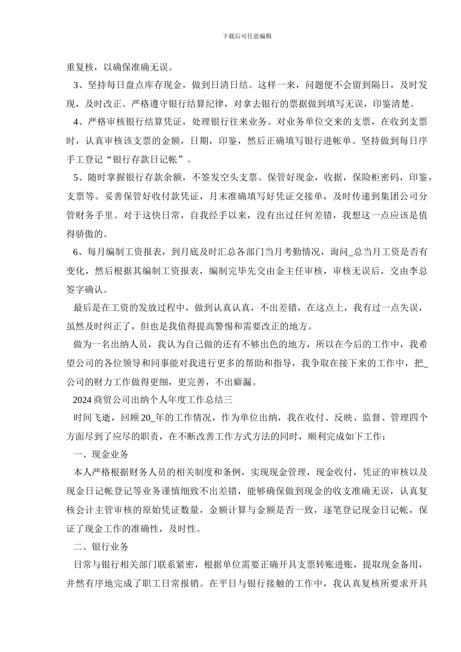 2024商贸公司出纳个人年度工作总结五篇_第3页