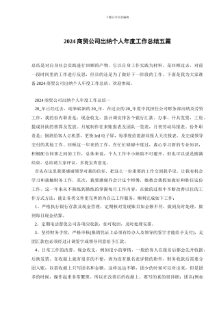 2024商贸公司出纳个人年度工作总结五篇