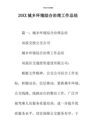 2024城乡环境综合治理工作总结