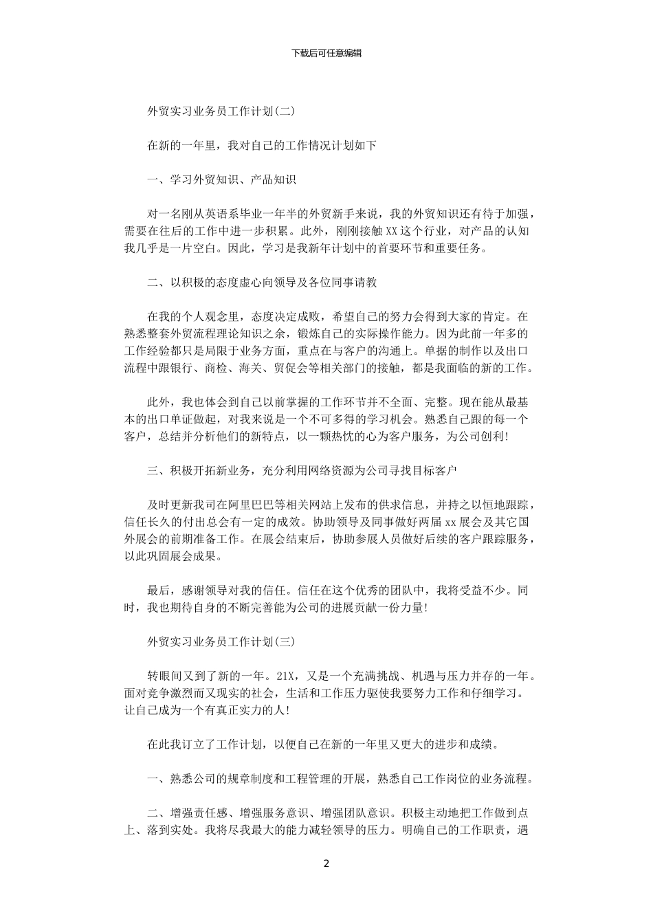 2024外贸实习业务员工作计划_第2页
