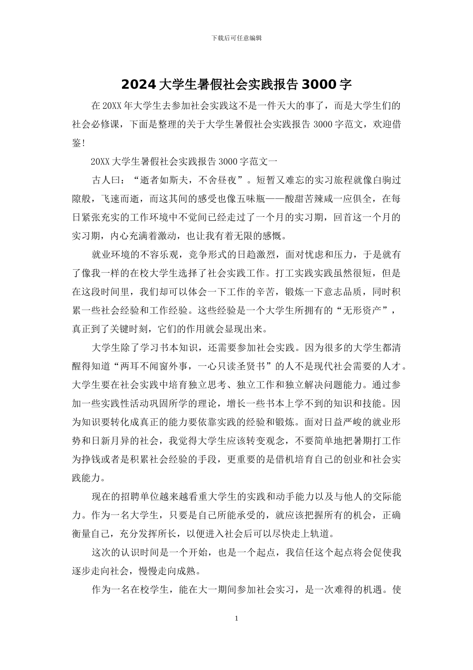 2024大学生暑假社会实践报告3000字_第1页