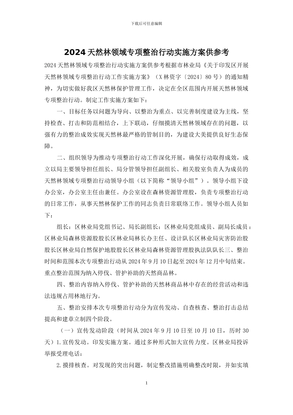 2024天然林领域专项整治行动实施方案供参考_第1页