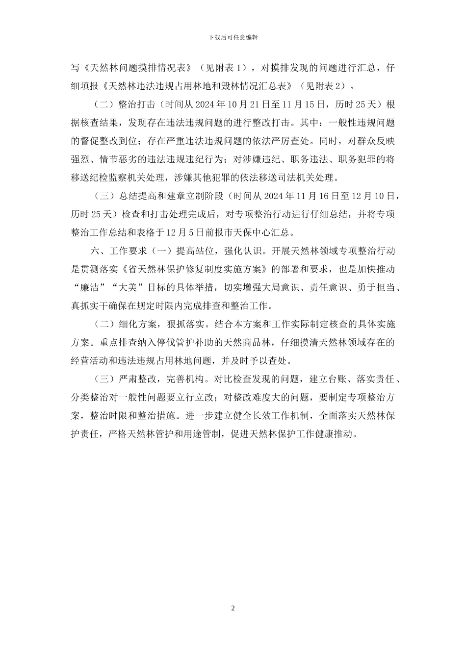 2024天然林领域专项整治行动实施方案供参考_第2页