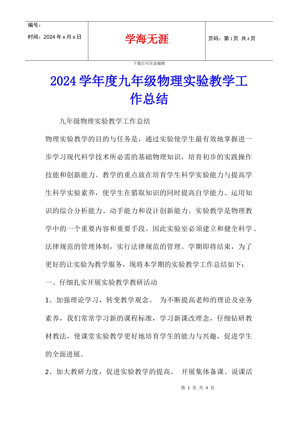 2024学年度九年级物理实验教学工作总结_第1页