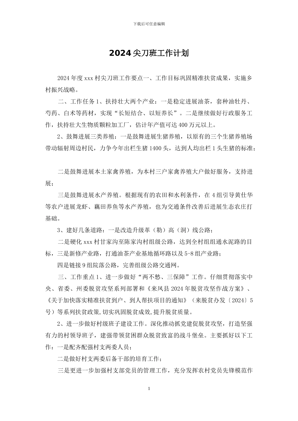 2024尖刀班工作计划_第1页