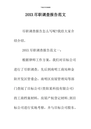 2024尽职调查报告范文