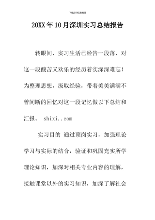 2024年10月深圳实习总结报告