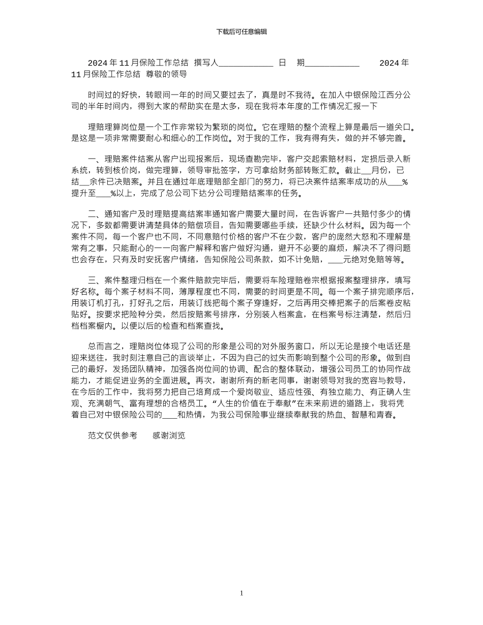 2024年11月保险工作总结_第1页
