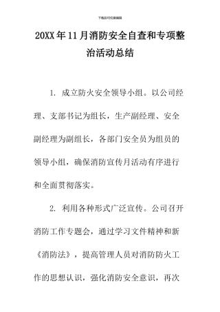 2024年11月消防安全自查和专项整治活动总结