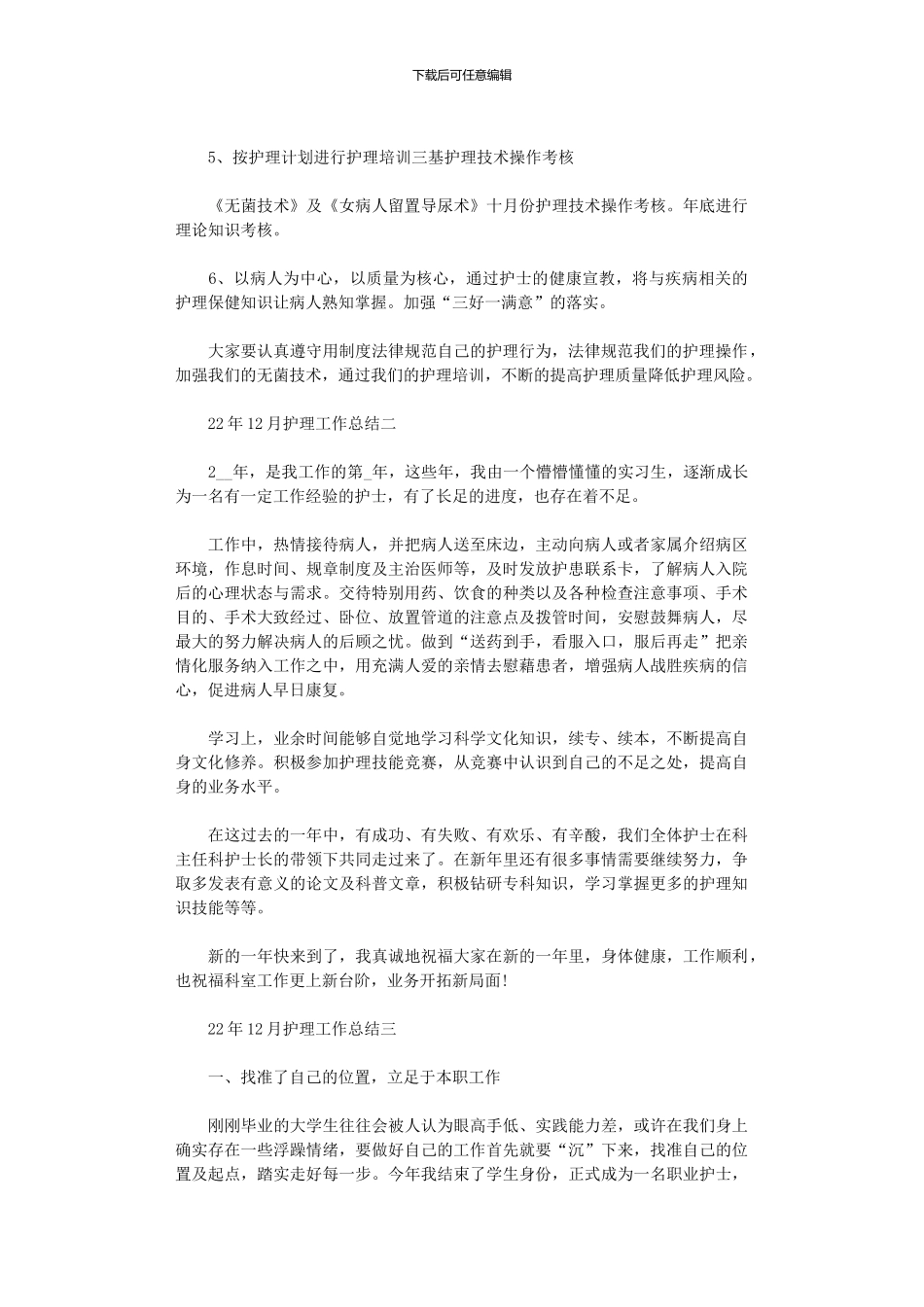 2024年12月护理工作总结范文5篇汇总_第3页