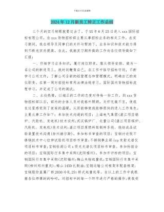 2024年12月新员工转正工作总结