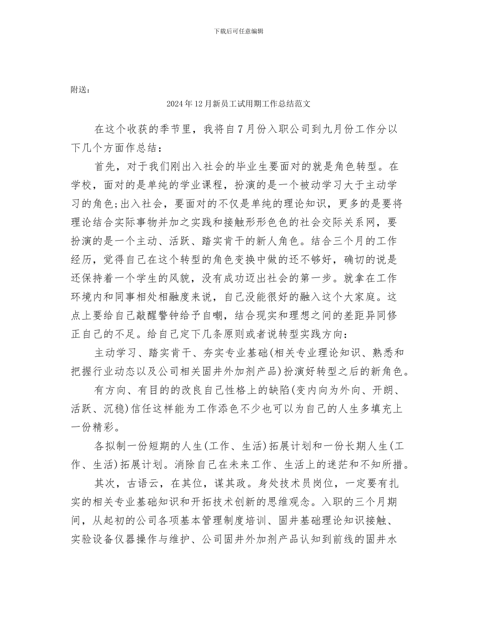 2024年12月新员工试用期工作总结_第3页