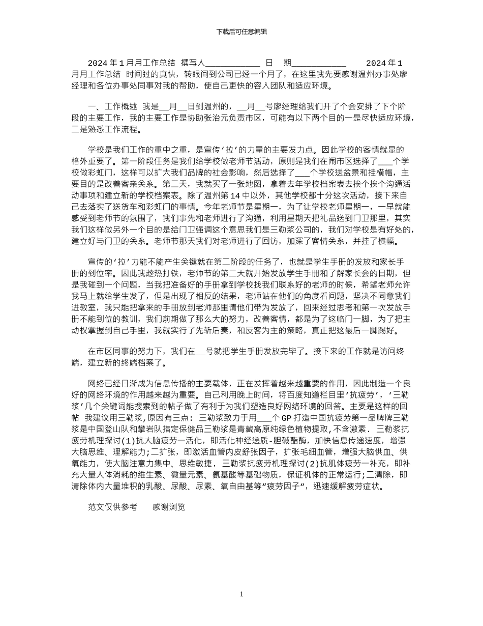 2024年1月月工作总结_第1页