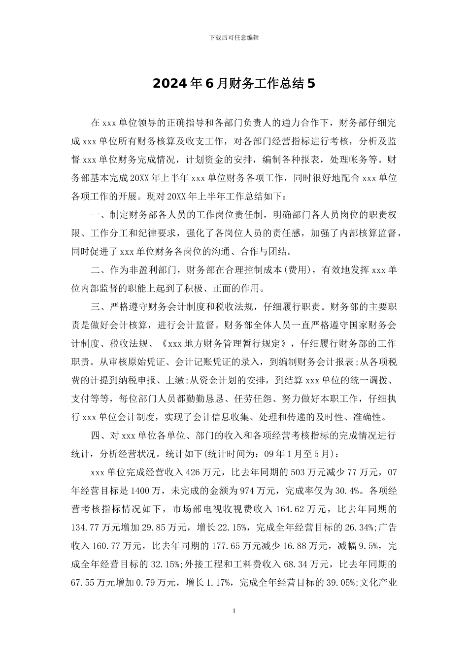 2024年6月财务工作总结5_第1页