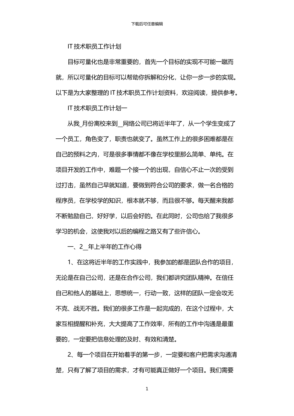 2024年IT技术职员工作计划_第1页