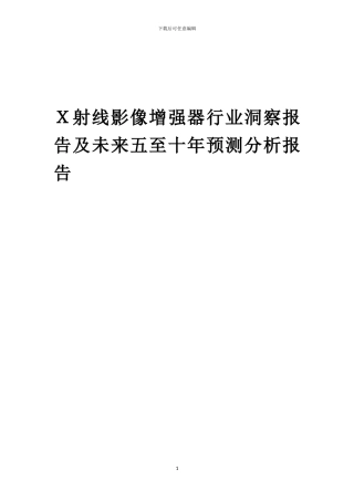 2024年X射线影像增强器行业洞察报告及未来五至十年预测分析报告
