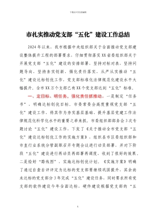 2024年×市扎实推进党支部五化建设工作总结范文