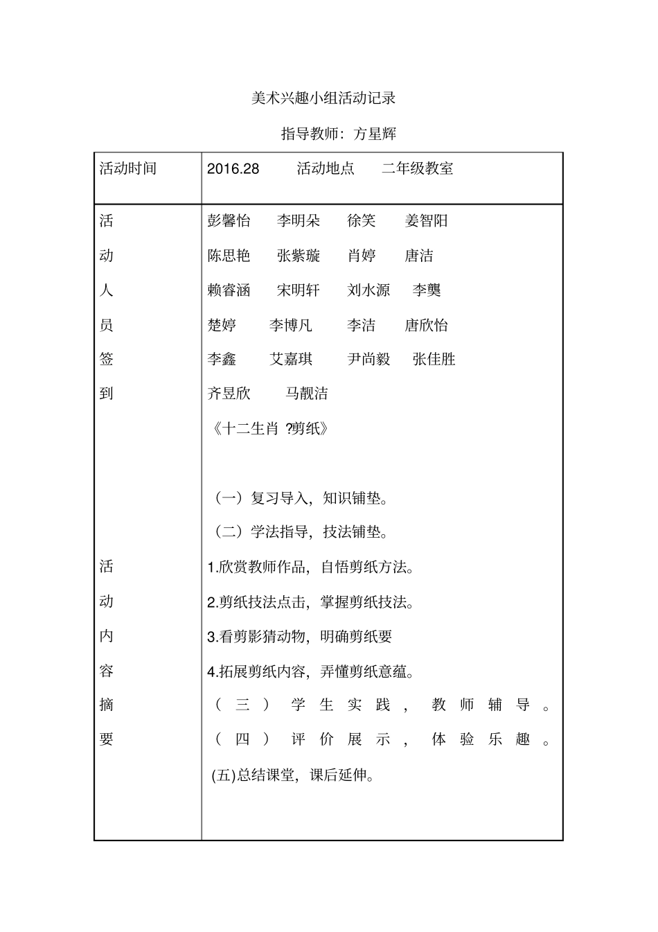 美术兴趣小组活动记录分析_第1页