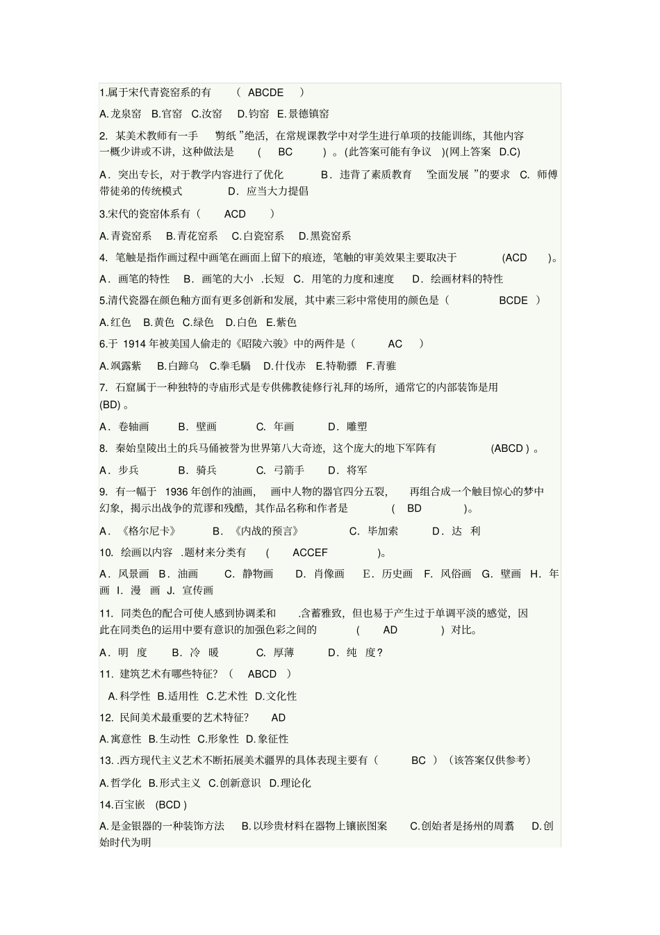 美术知识问答汇总_第1页
