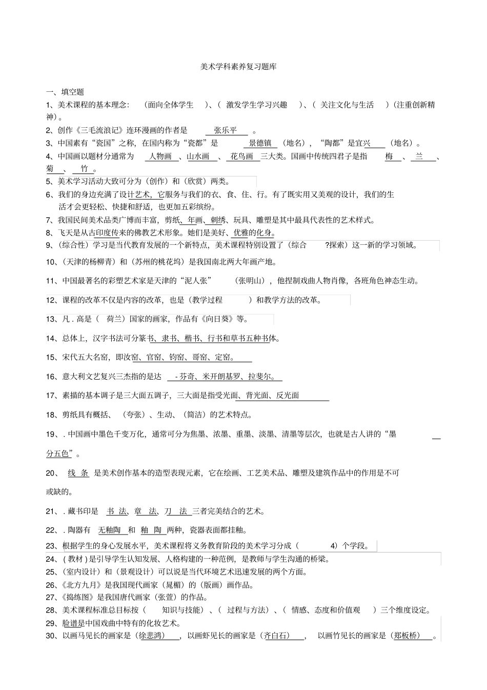 美术素养复习题库重点讲义资料_第1页