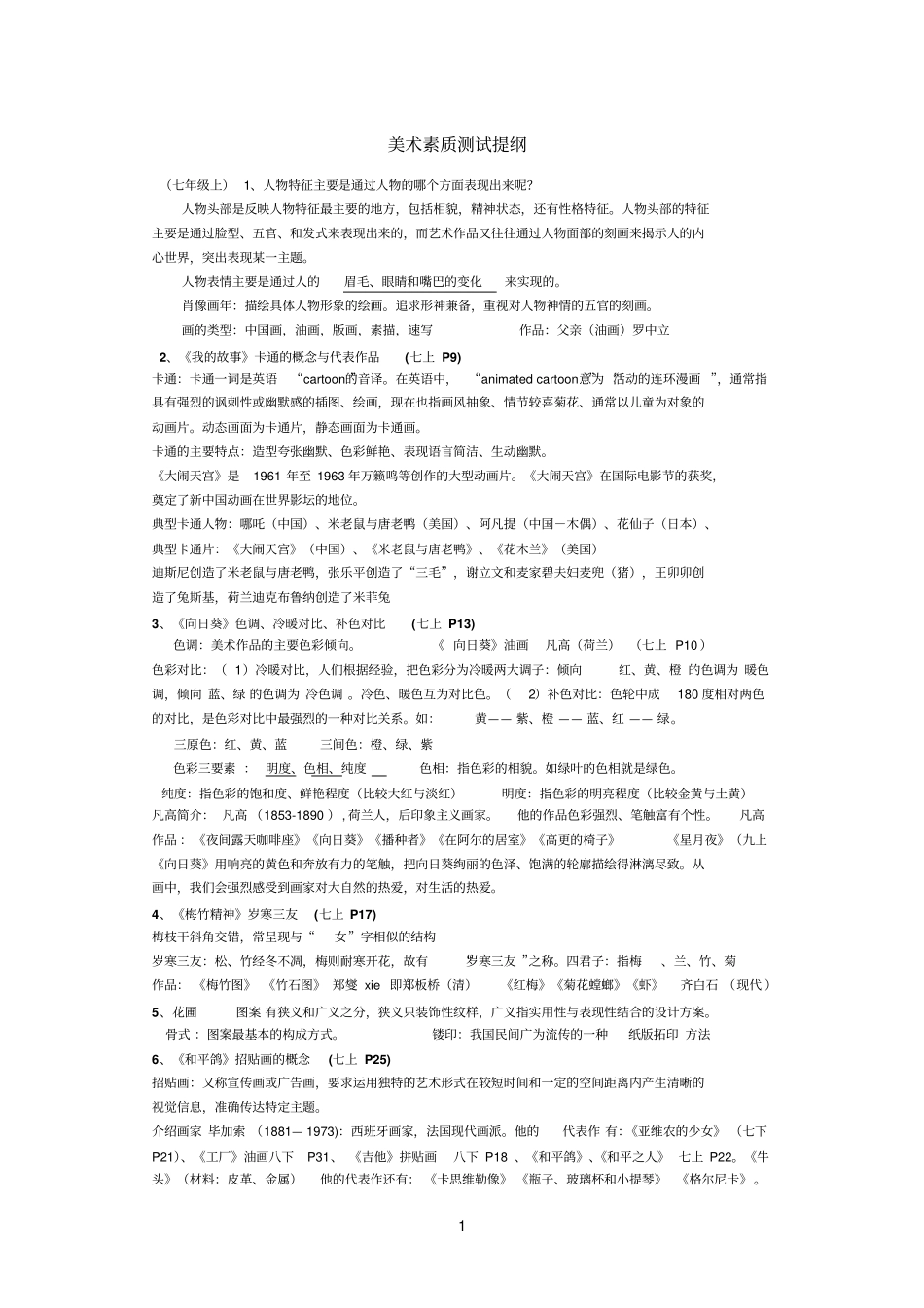 美术素质测试提纲_第1页