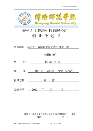 美科无土栽培科技有限公司创业策划书