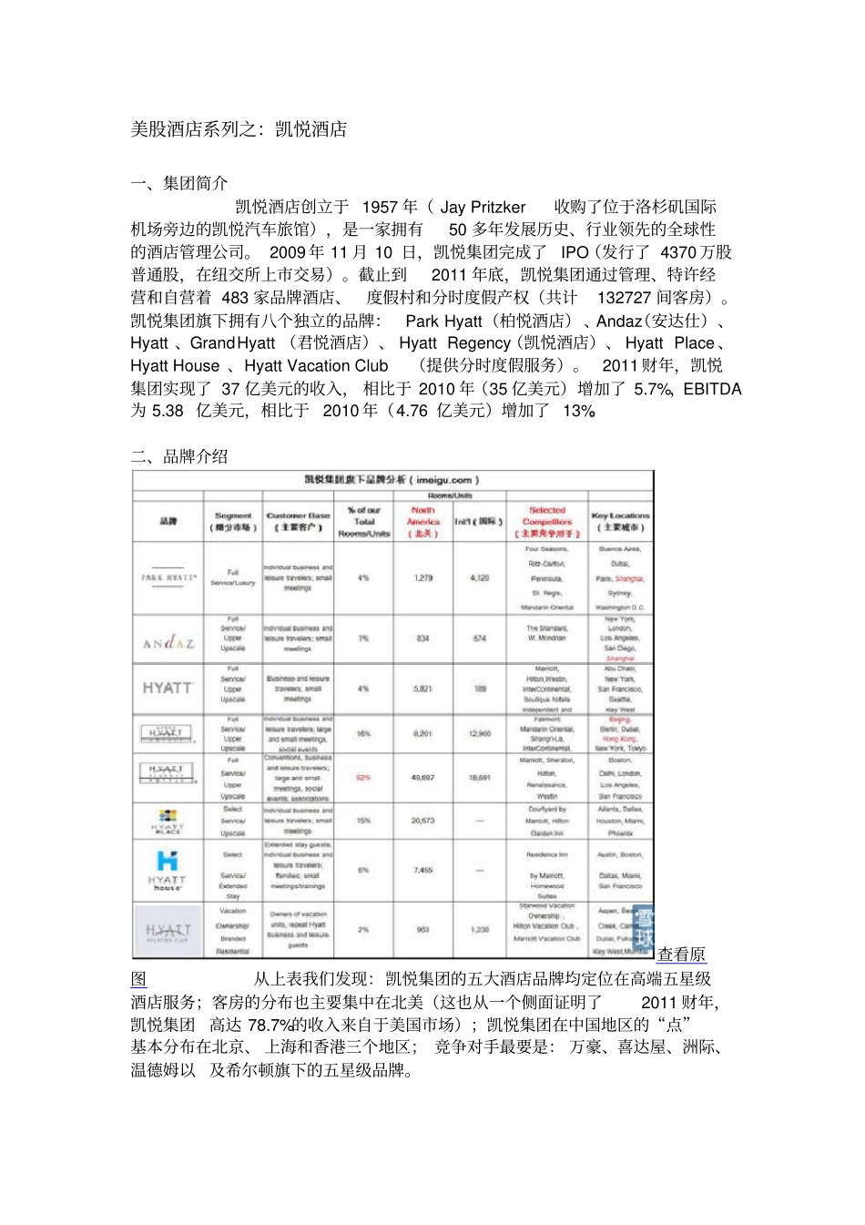 美股酒店系列之-凯悦集团_第1页