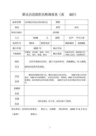 群众自治组织名称调查表21村