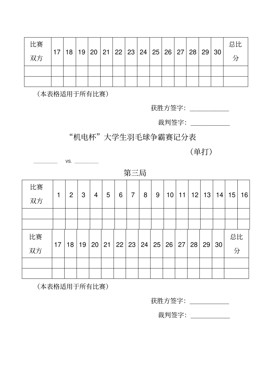 羽毛球比赛记分表单打_第2页
