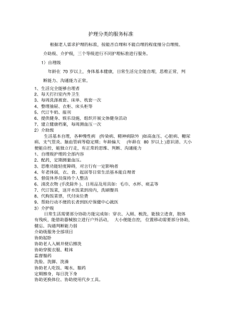 老年护理分类等级和服务内容服务标准自理级、介助级、介护级