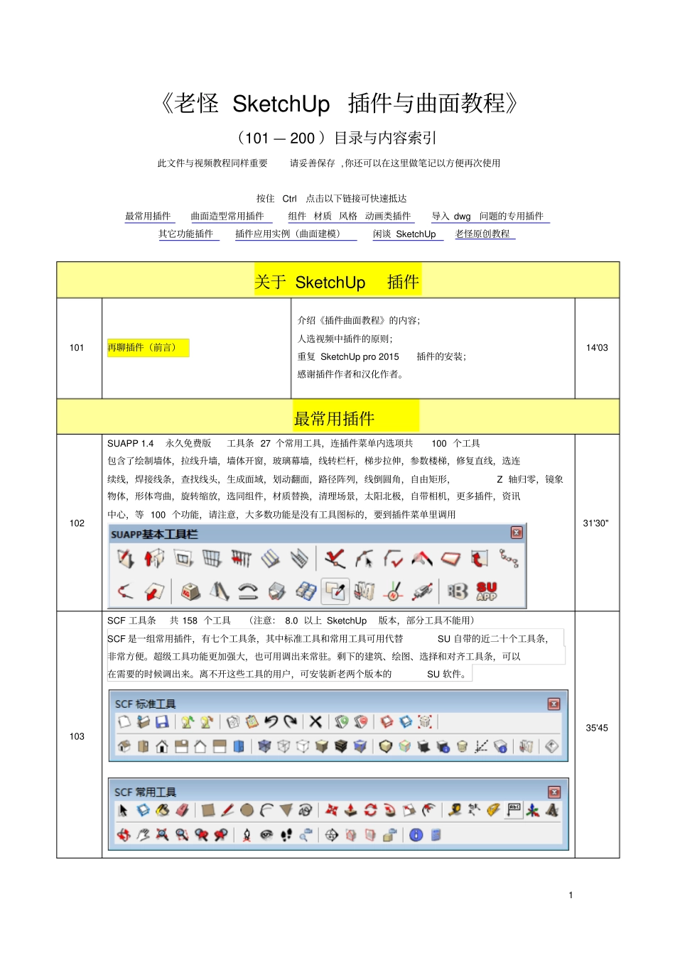 老怪SketchUp插件和曲面教程目录索引汇总_第1页