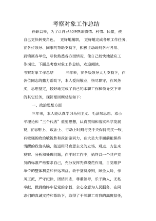 考察对象工作总结