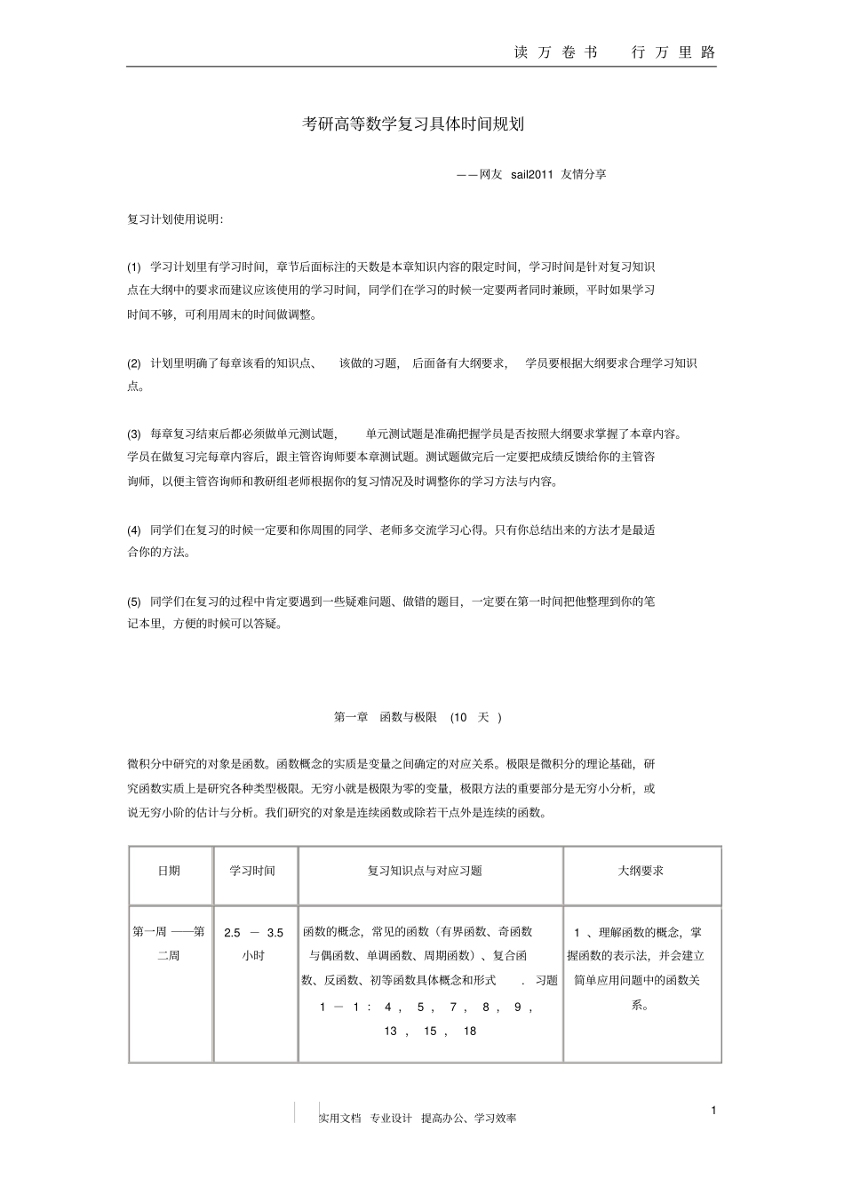 考研高数复习具体时间规划_第1页