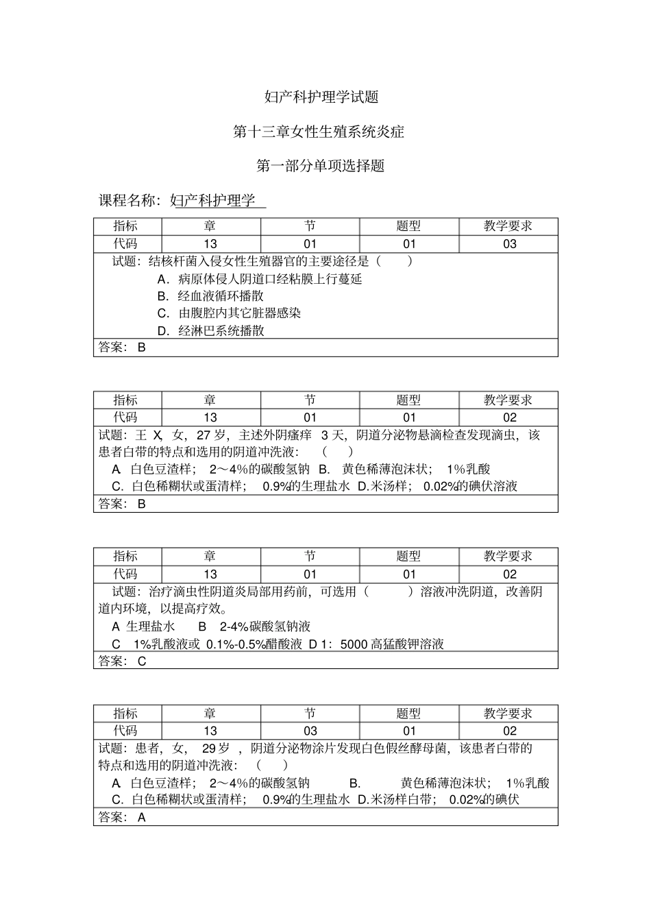 考试女性生殖系统炎症考试_第1页