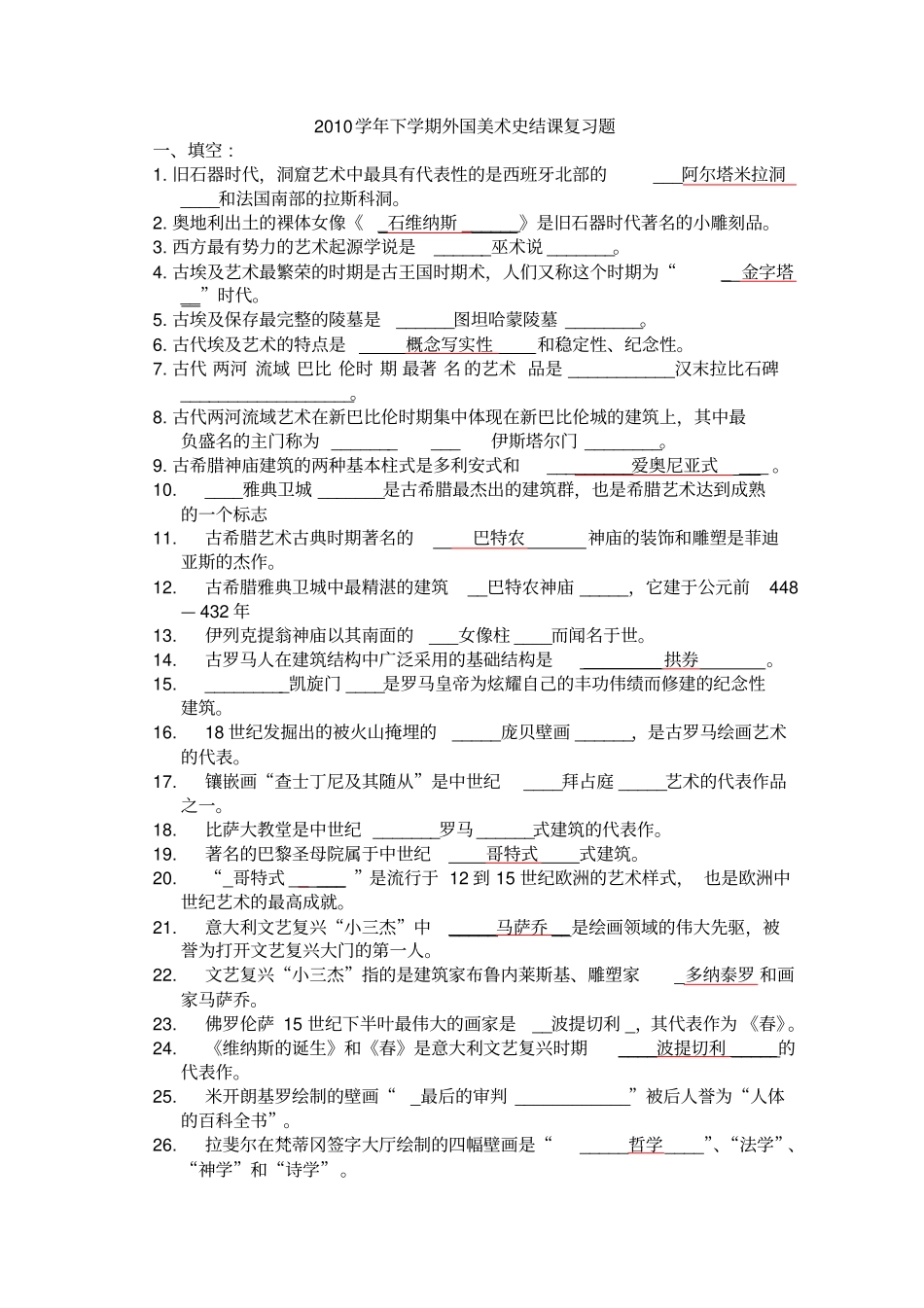 考试总复习题10学年下学期外国美术史有答案_第1页